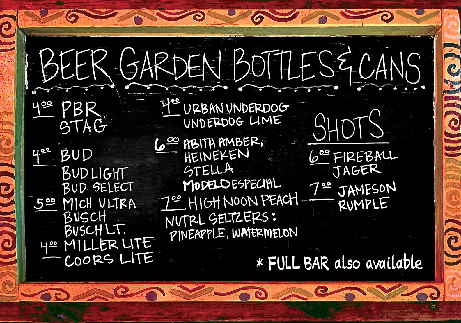 Broadway Oyster Bar Beer Garden bar, drink menu, subject to change